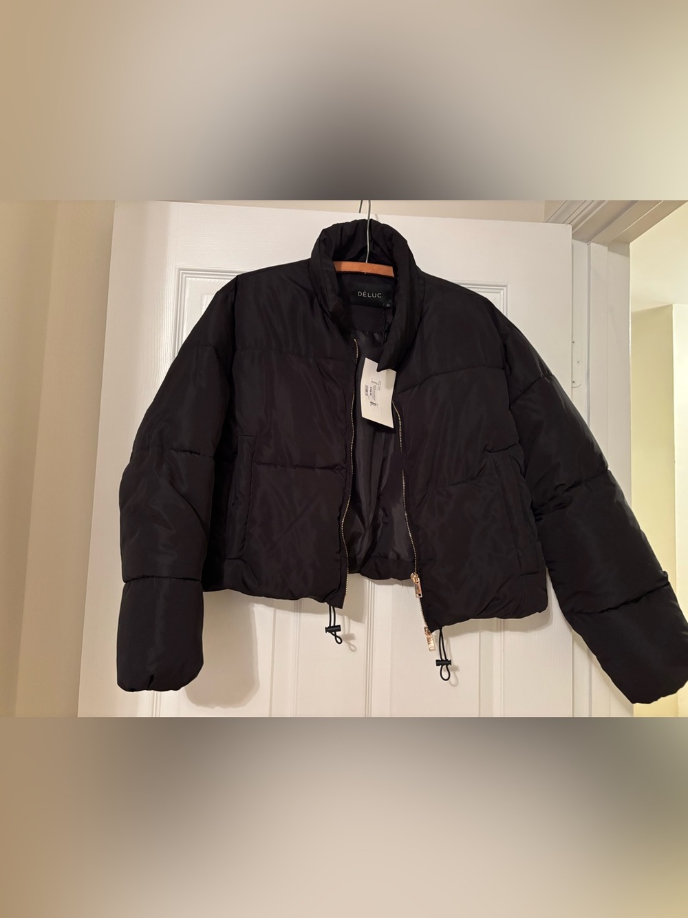Deluc Black Cropped Puffer Jacket with High Collar